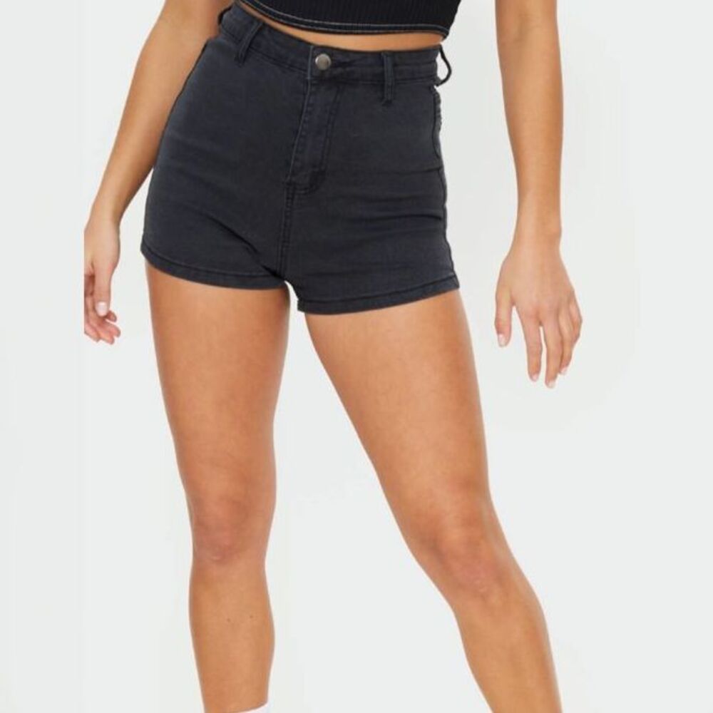 Petite High Waist Black Denim Disco Shorts - Picture 8 of 8